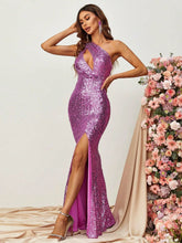 One Shoulder Split Thigh Sparkly Party Dress - Elonnashop